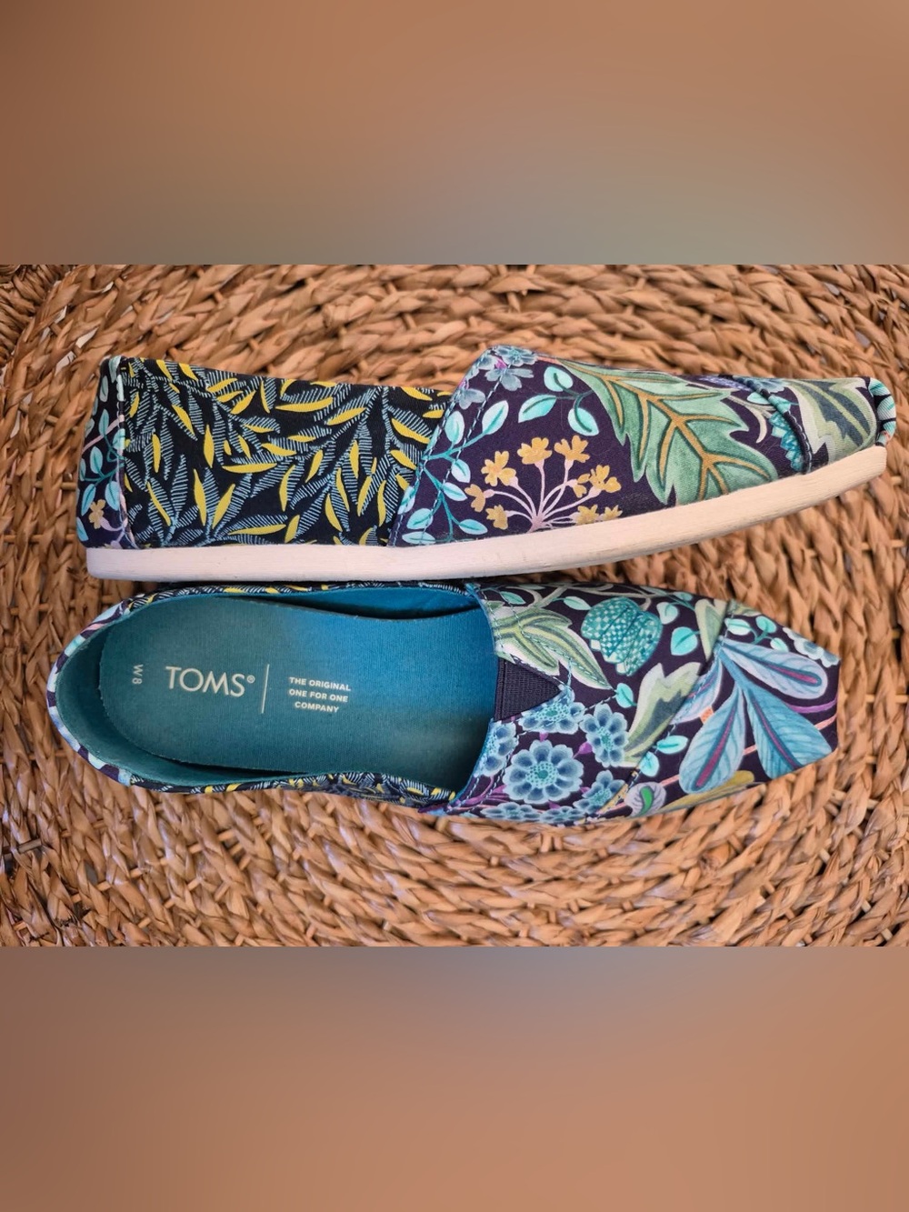 TOMS Women’s Floral Slip-On Shoes in Teal and Purple - Picture 2 of 2